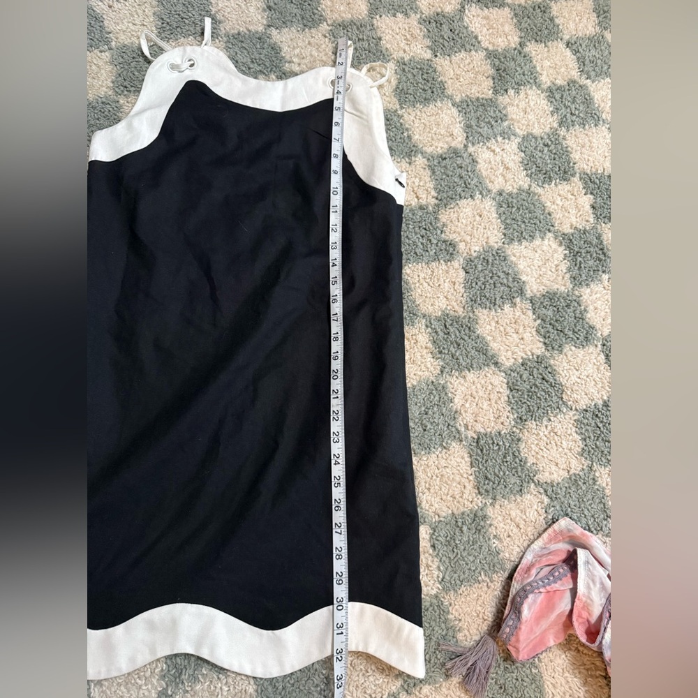 AUREUM linen blend black and white wave hem mini dress lined sleeveless Small - Picture 10 of 11